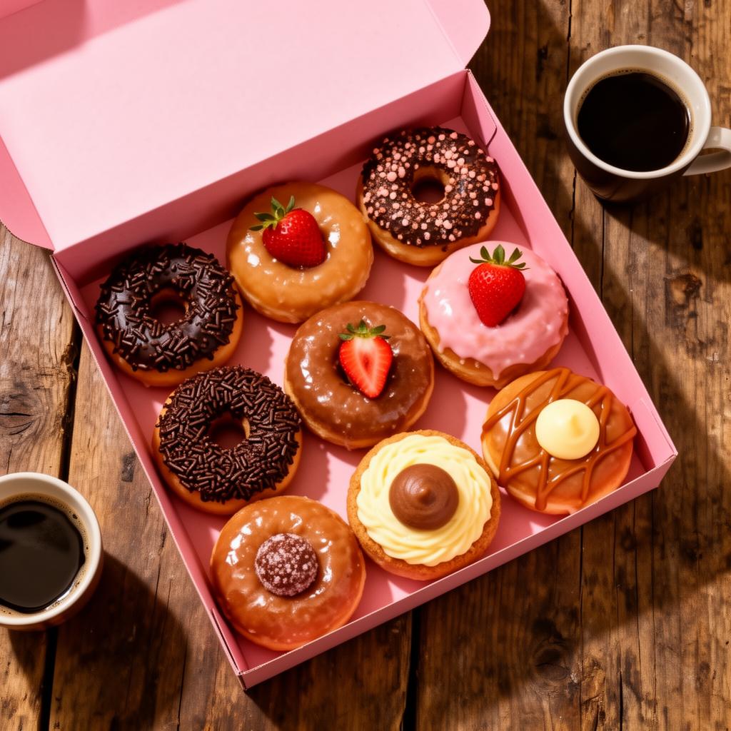 A pink box dozen of mixed donuts
